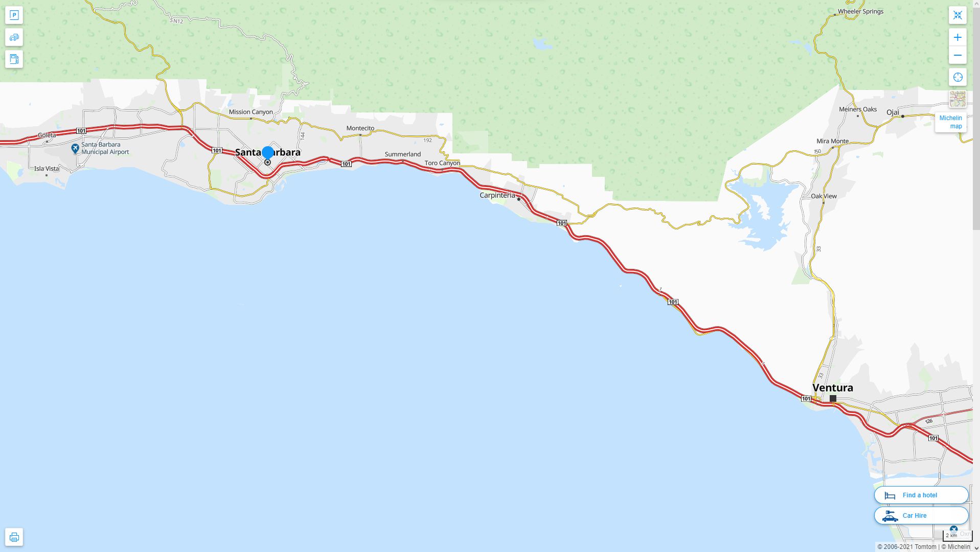 Santa Barbara California Highway and Road Map